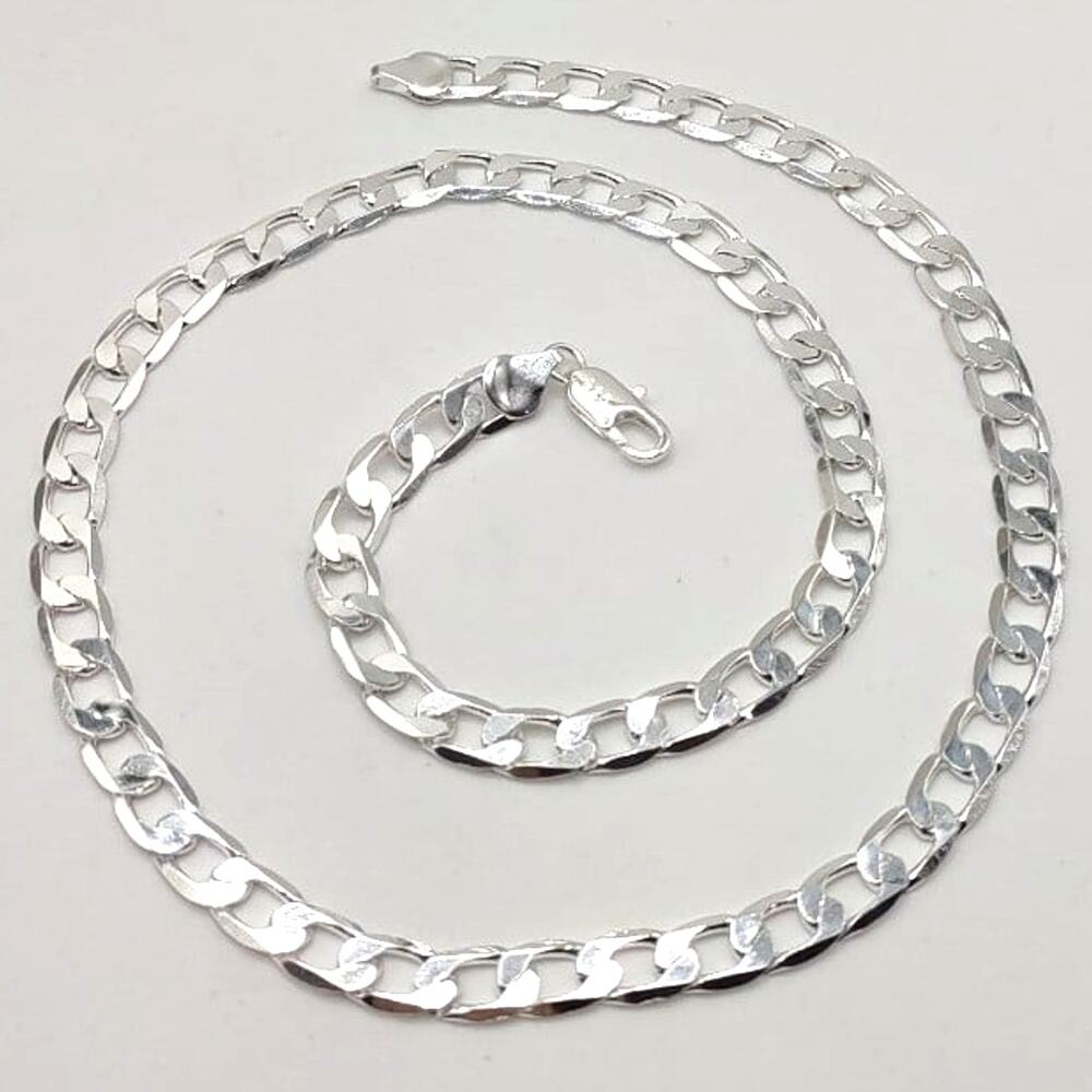 925 Silver Cuban Chain Necklace Jewelry Anniversary Birthday Mens Vtg Style Gift